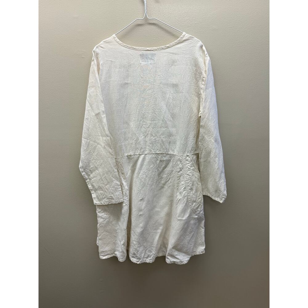 FLAX Jeanne Engelhart Linen Dress | Size M | Ivory Button Front Embroidered - Picture 5 of 7